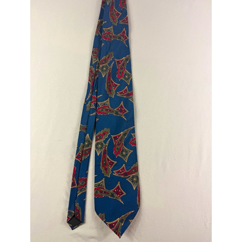 italian handmade 100% silk blue geometric pattern men's classic pointed tie